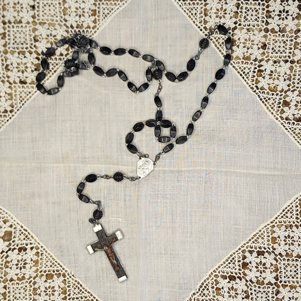 Vintage Grey Polished Stone Rosary